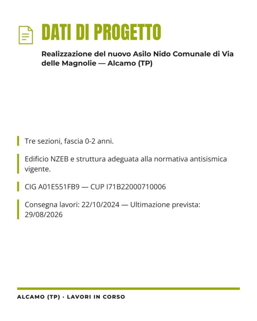 Lavori di edilizia scolastica NZEB per l'asilo nido comunale di Alcamo
