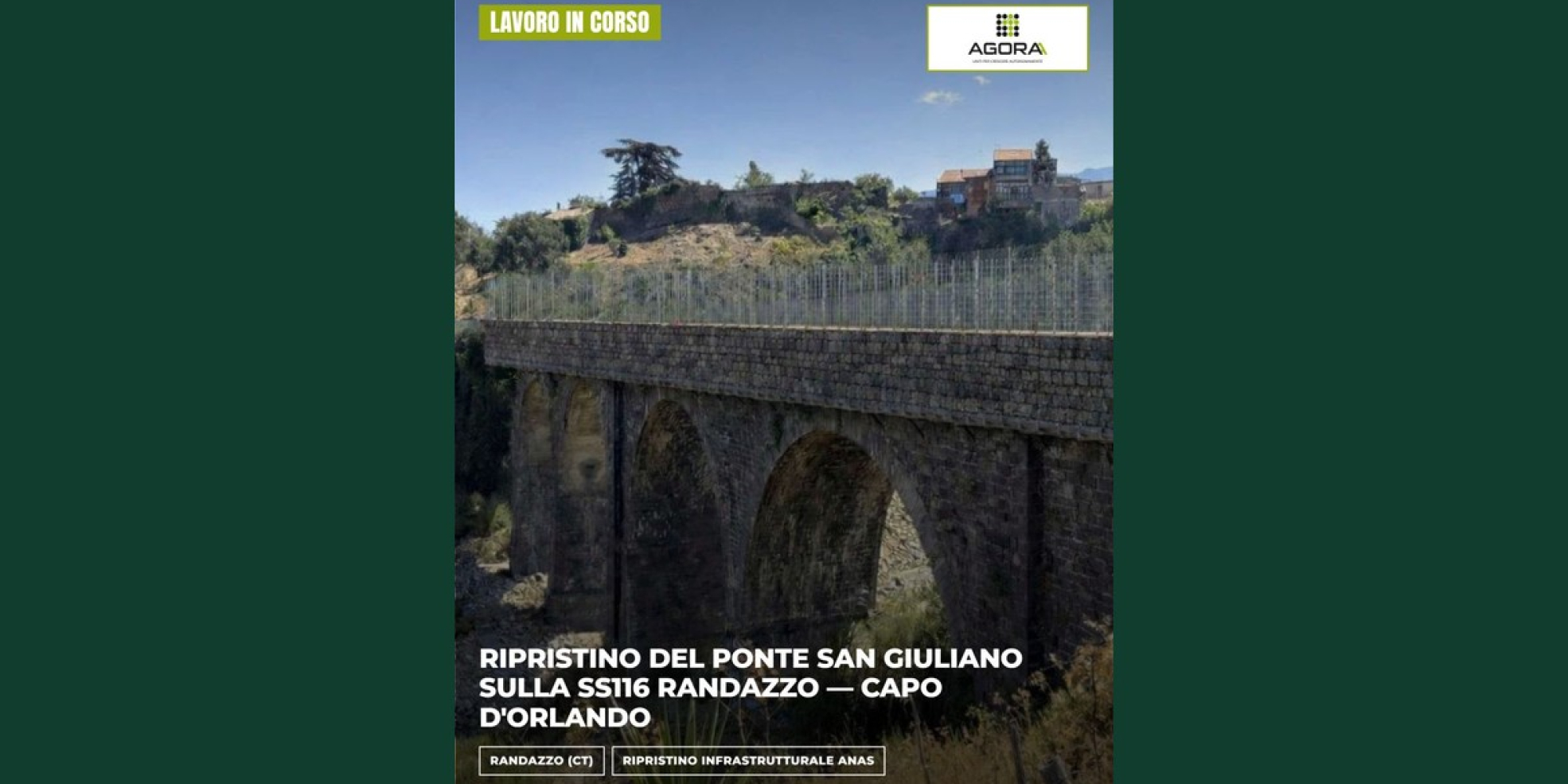 Randazzo: verso il completamento il cantiere del ponte San Giuliano sulla SS116