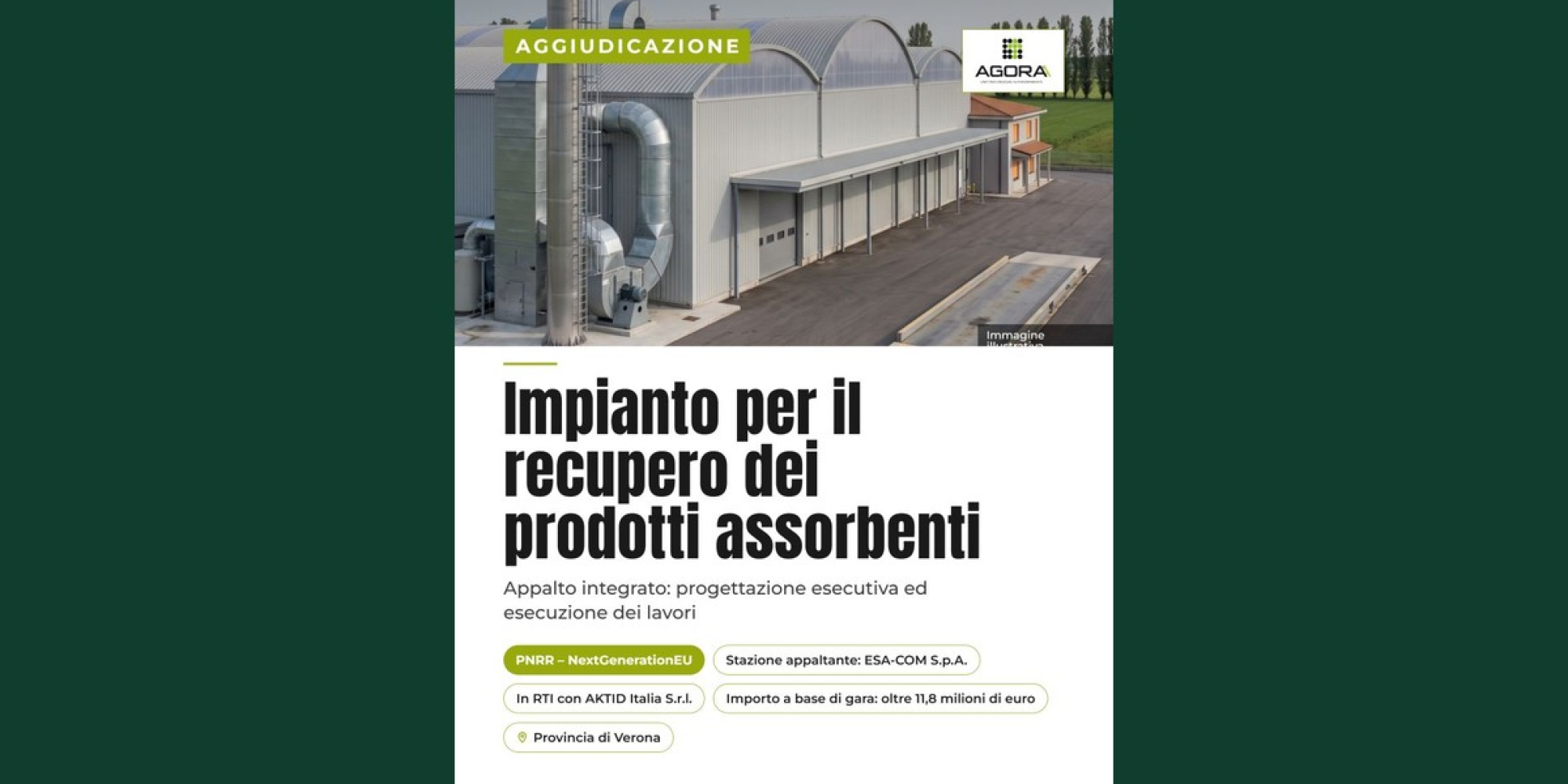 Agoraa si aggiudica l'appalto per l'impianto di recupero dei prodotti assorbenti in provincia di Verona