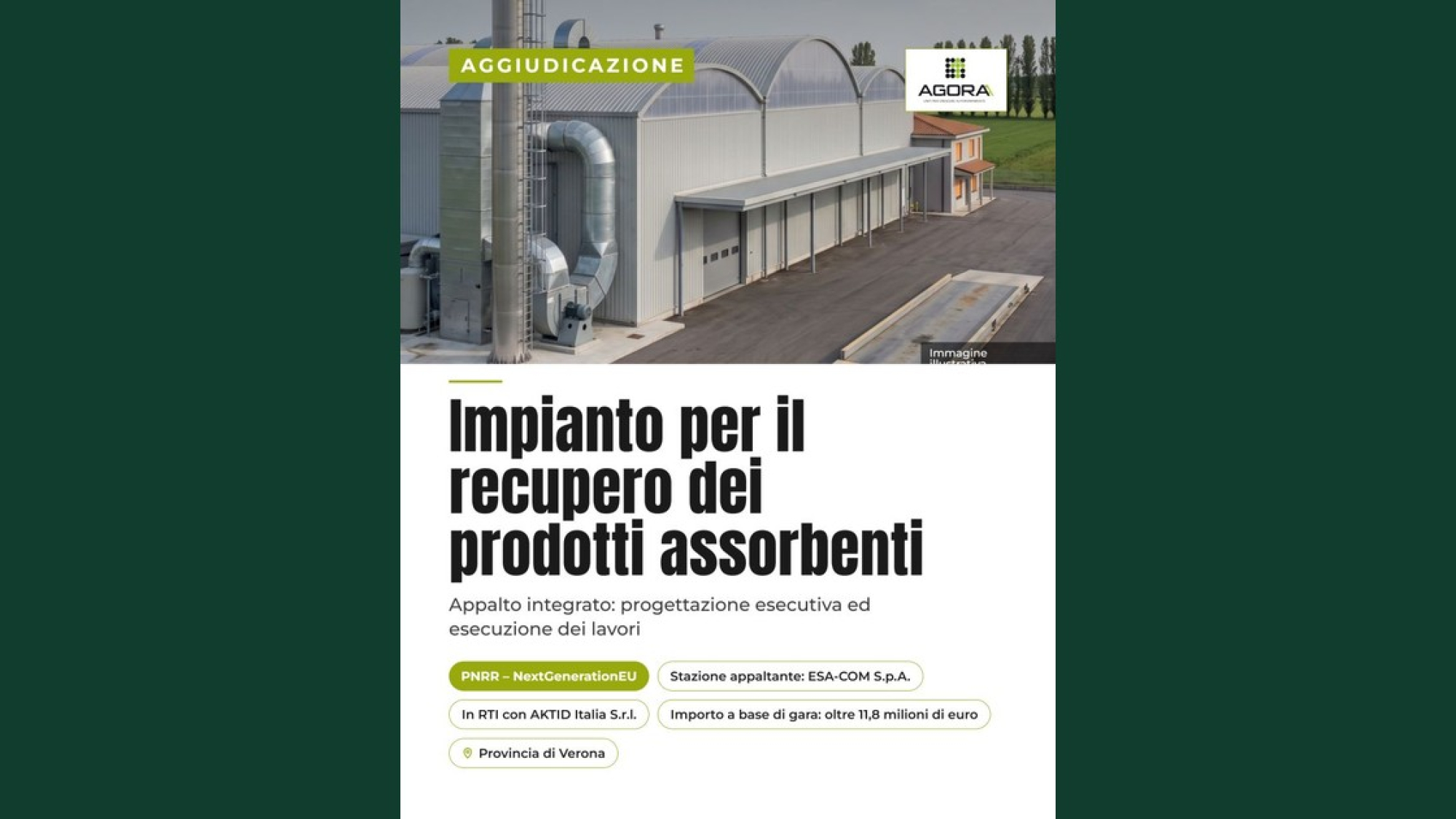 Agoraa si aggiudica l'appalto per l'impianto di recupero dei prodotti assorbenti in provincia di Verona