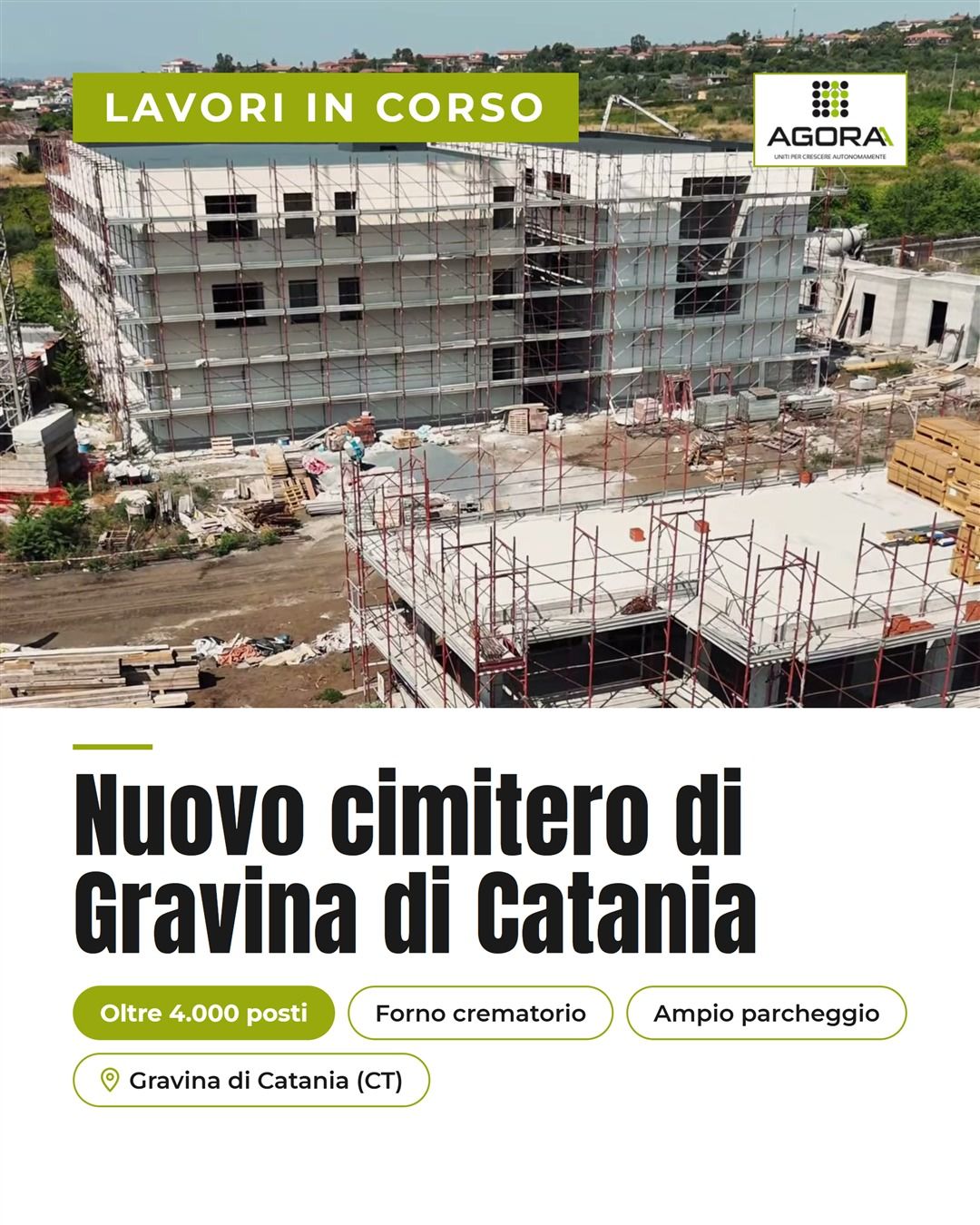 Lavori del nuovo cimitero di Gravina di Catania - cantiere eseguito da New Building per il Consorzio Agoraa